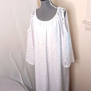 White  lace dress air shoulders long sleeve 1 X